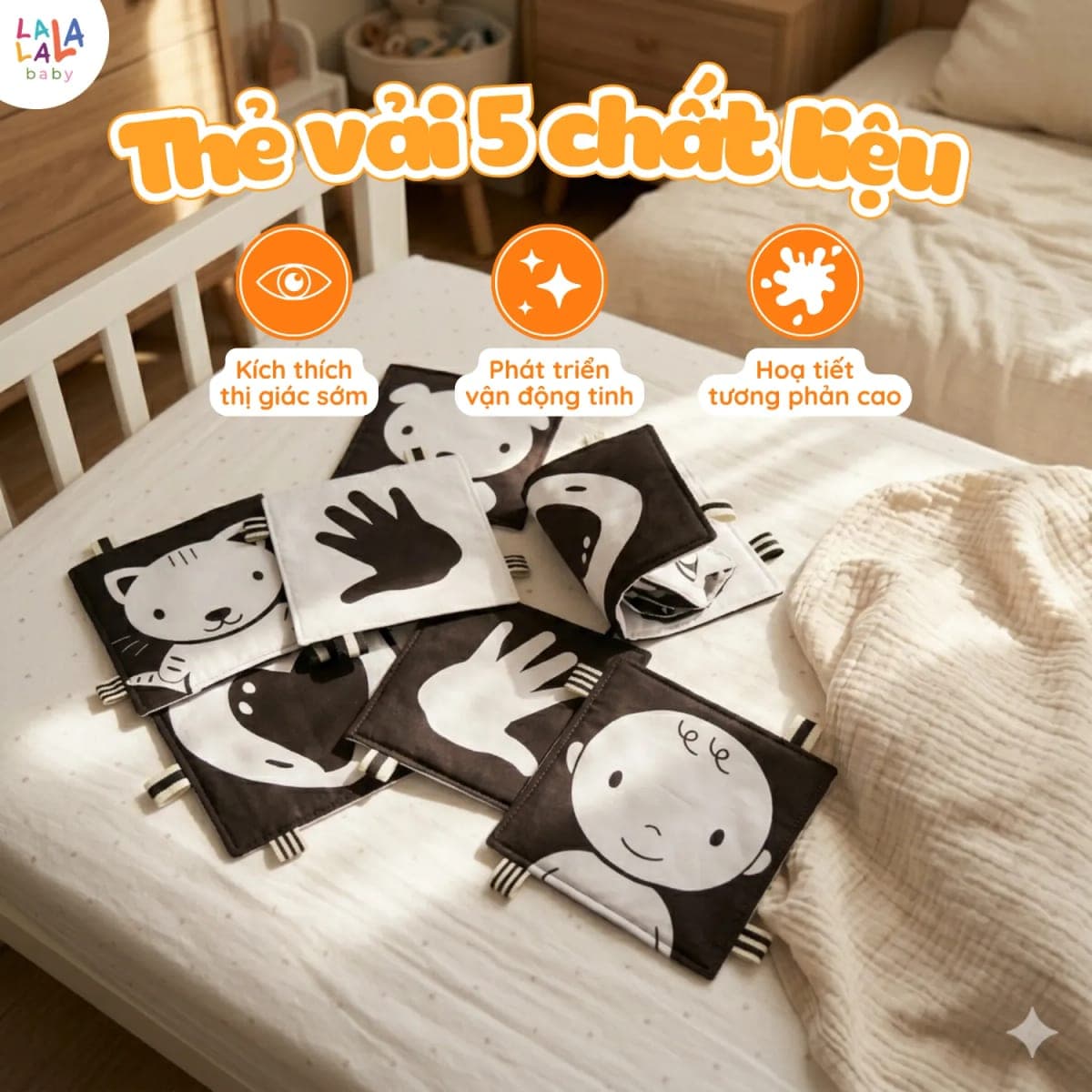 Bộ thẻ vải đen trắng kích thích thị giác sơ sinh — ảnh 2