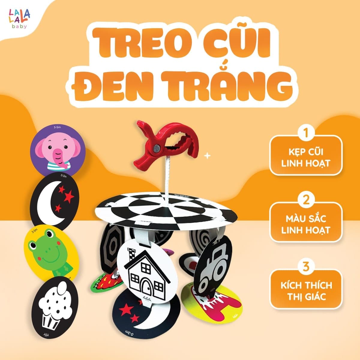 Bộ treo cũi đen trắng — mê cung thị giác cho bé — ảnh 2